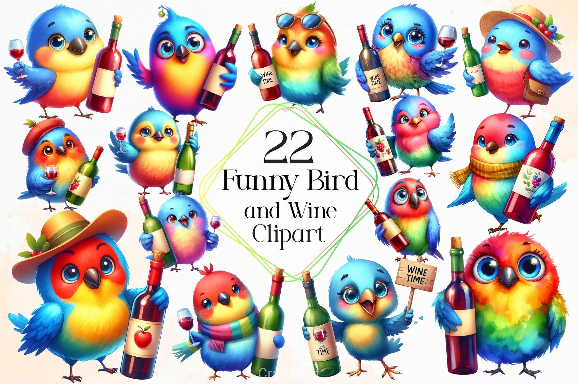Funny Bird And Wine Clipart Bundle - CraftNest - Digital Crafting and Art