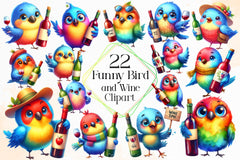 Funny Bird And Wine Clipart Bundle - CraftNest - Digital Crafting and Art