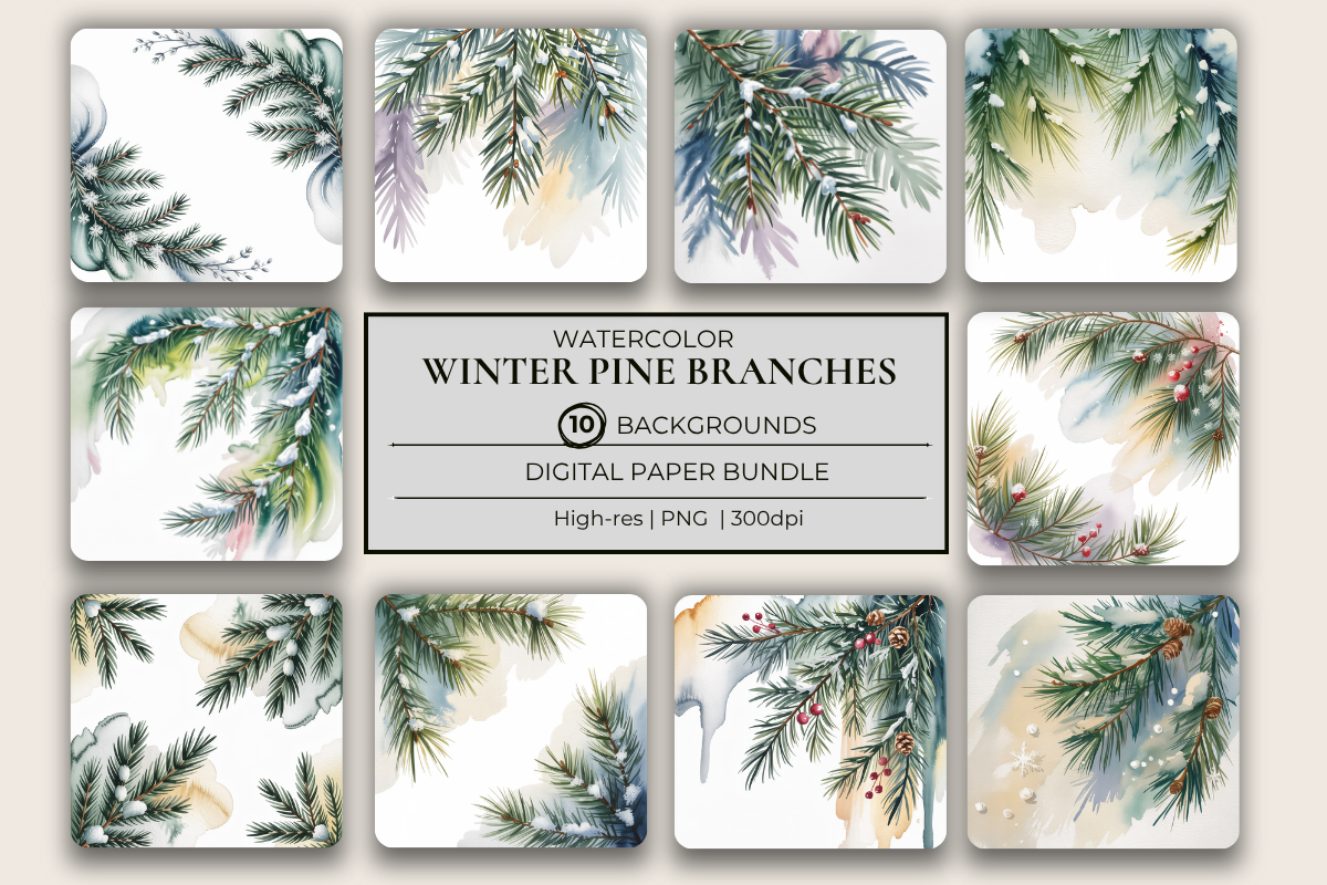 Winter Pine Branches Background Papers