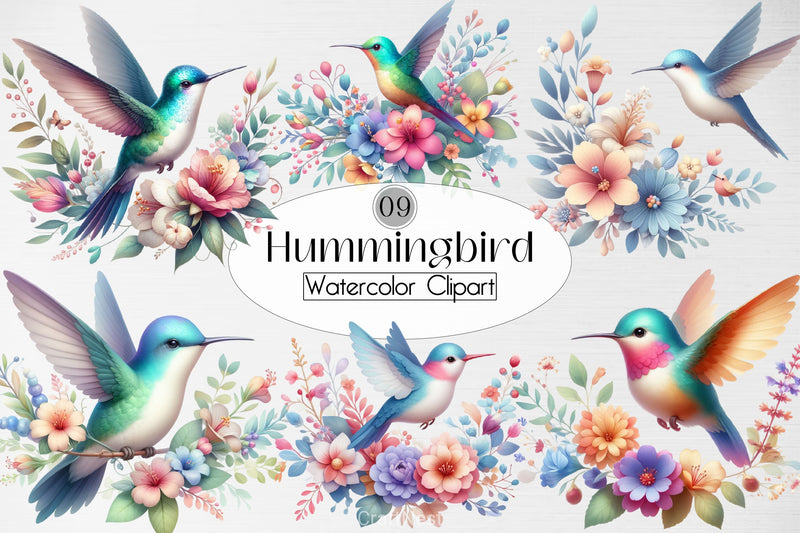 Hummingbird & Flowers Clipart Bundle - CraftNest - Digital Crafting and Art