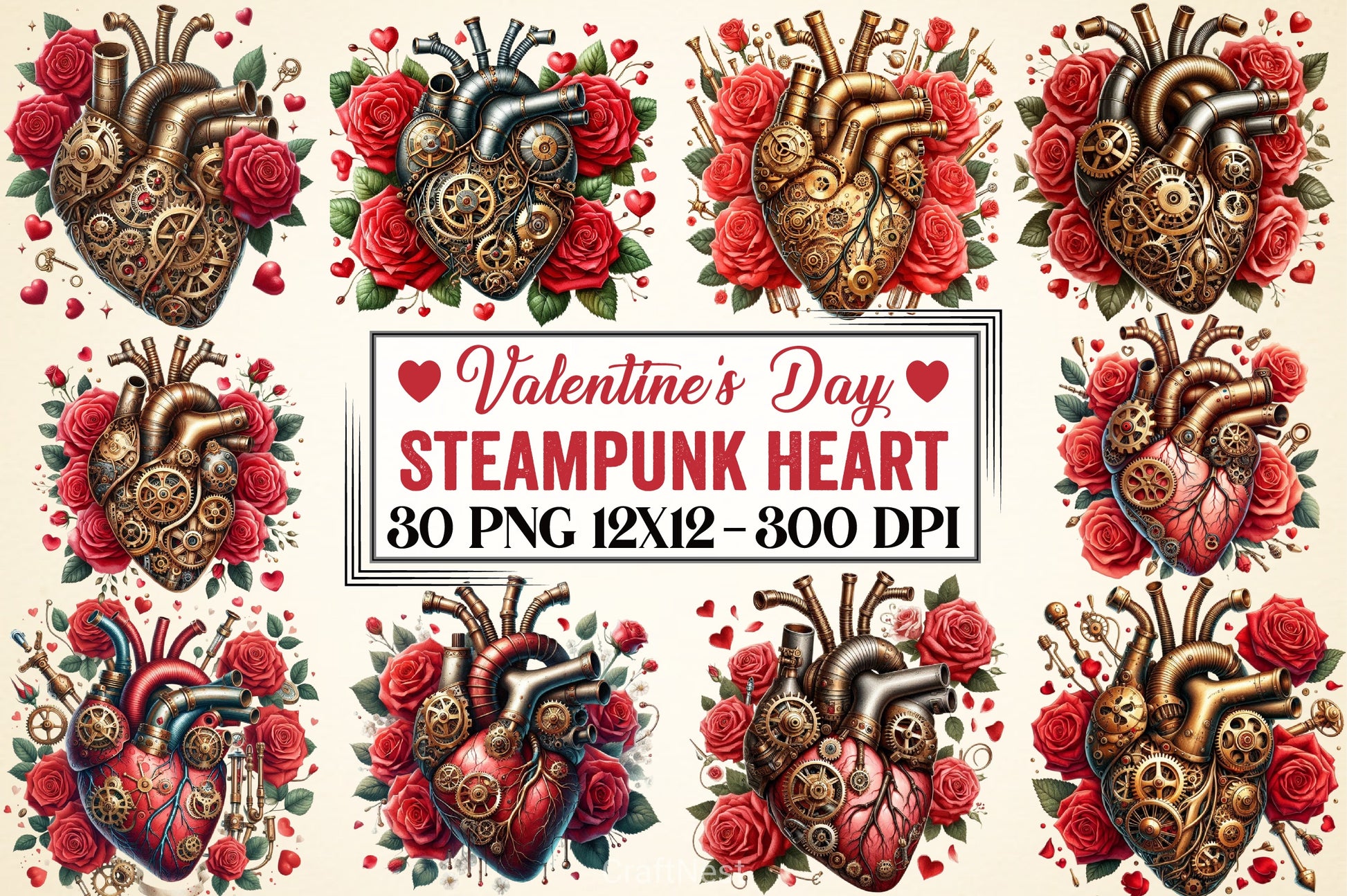 Valentine Steampunk Heart Clipart Bundle - CraftNest - Digital Crafting and Art