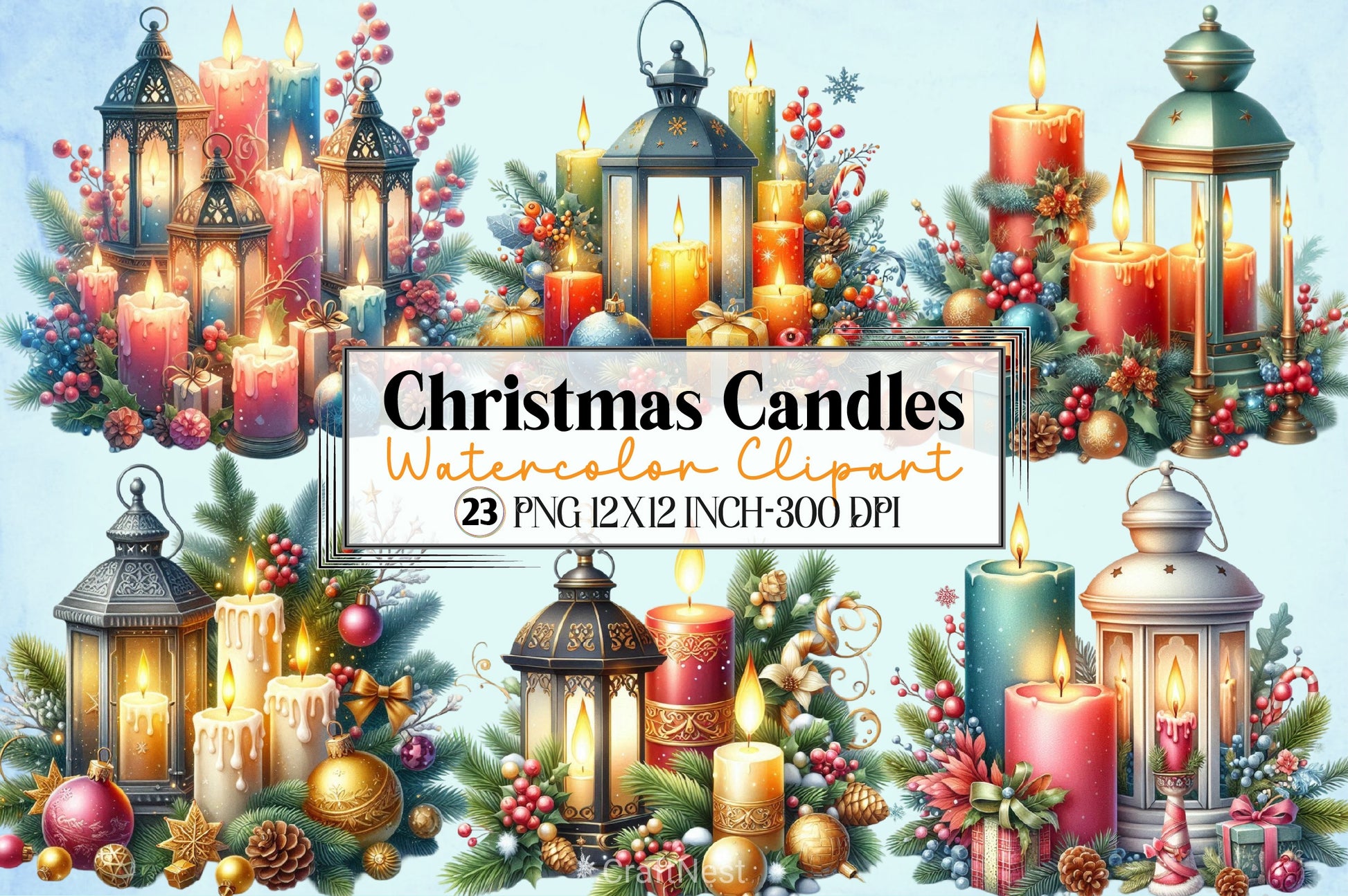 Christmas Candles & Lantern Clipart Bundle - CraftNest - Digital Crafting and Art