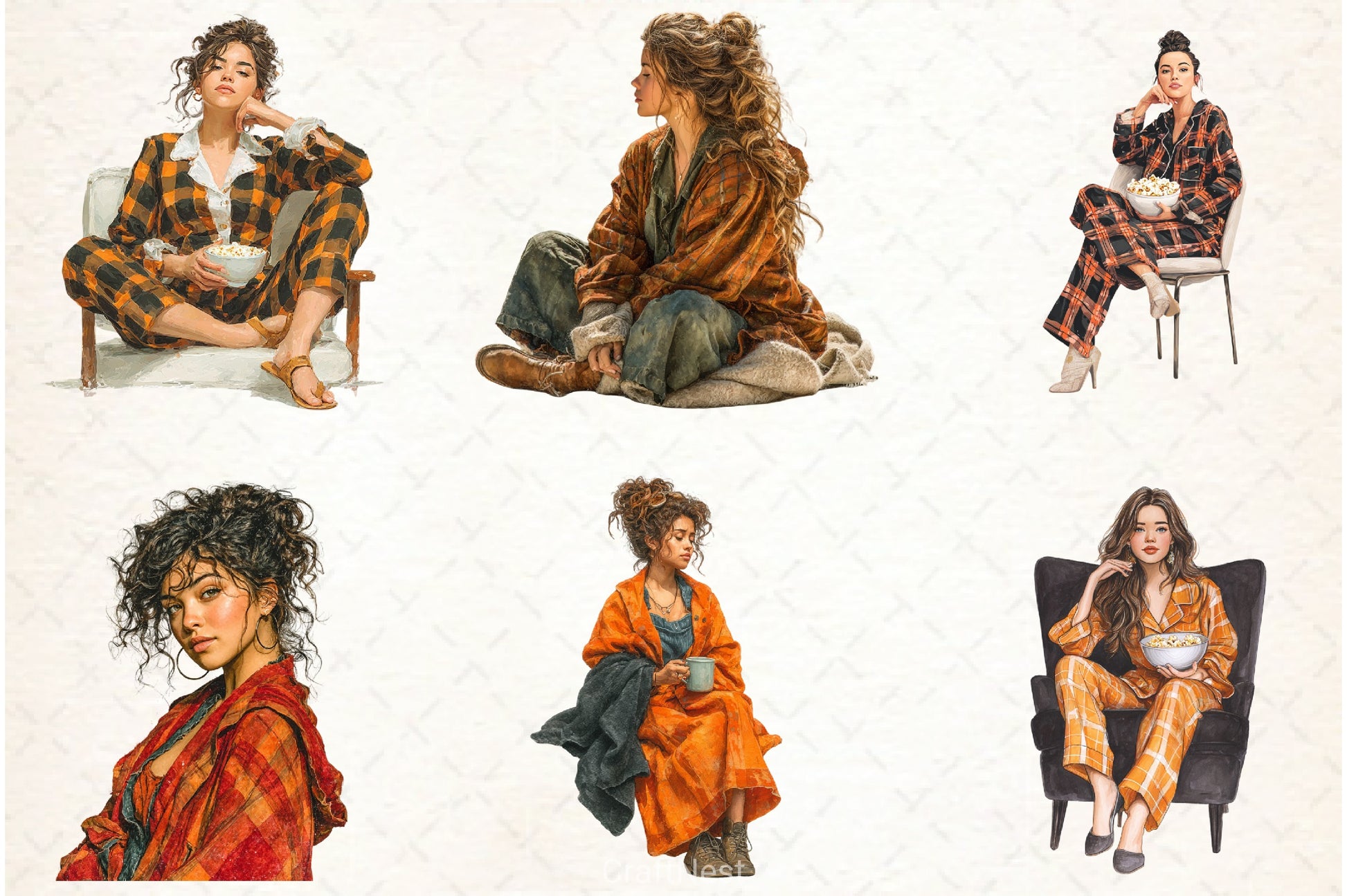 Halloween Movie Night Girl Clipart Bundle - CraftNest - Digital Crafting and Art