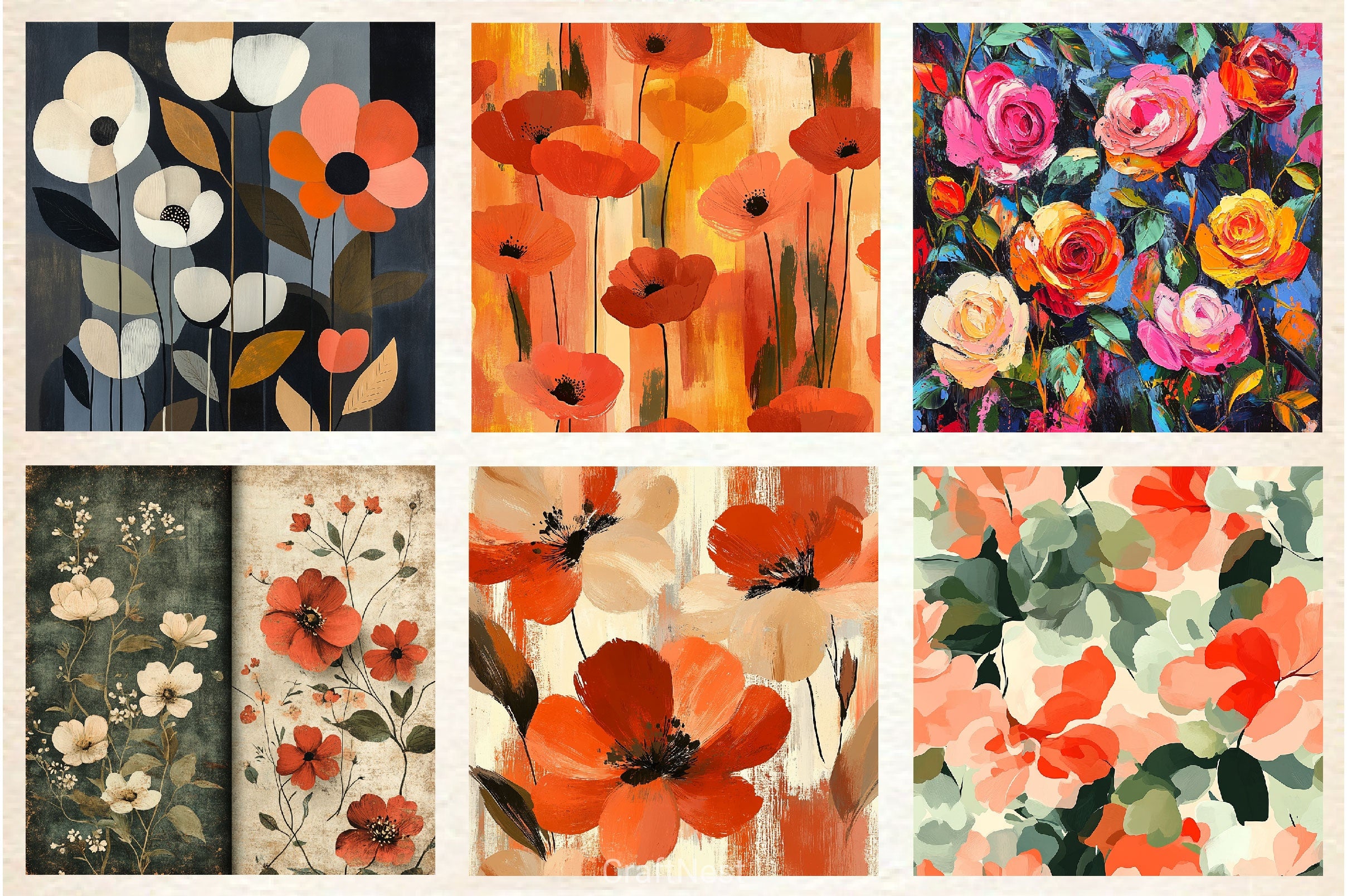 Abstract Florals Digital Papers - CraftNest - Digital Crafting and Art