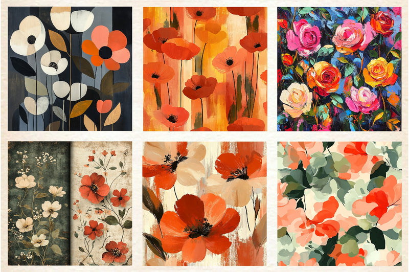 Abstract Florals Digital Papers - CraftNest - Digital Crafting and Art