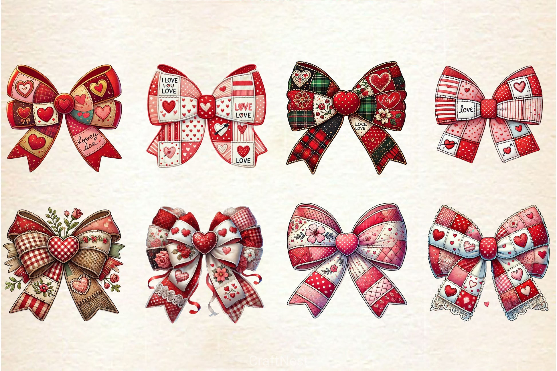 Patchwork Valentine's Day Bow Clipart Bundle 2 - CraftNest - Digital Crafting and Art