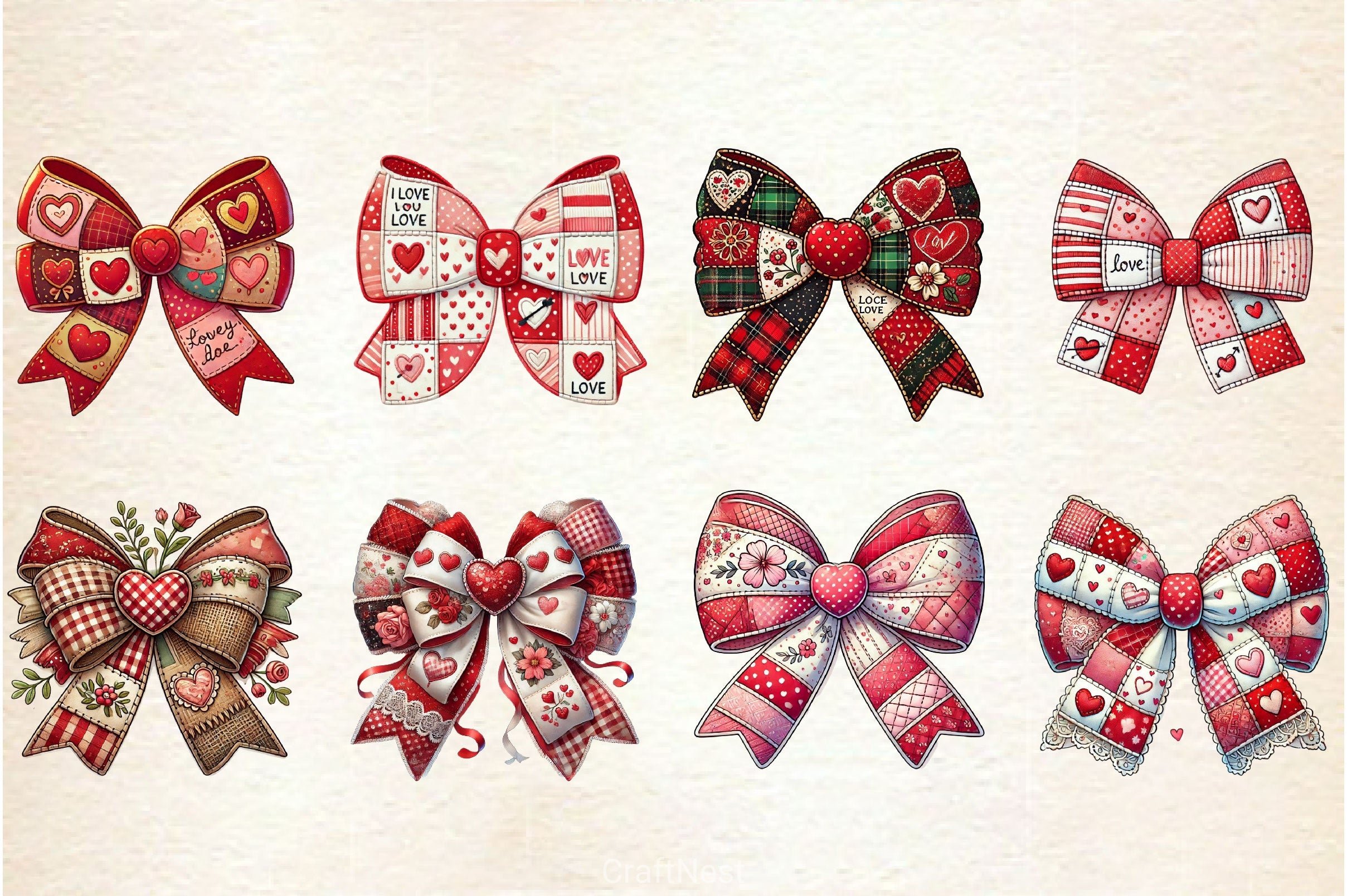 Patchwork Valentine's Day Bow Clipart Bundle 2 - CraftNest - Digital Crafting and Art