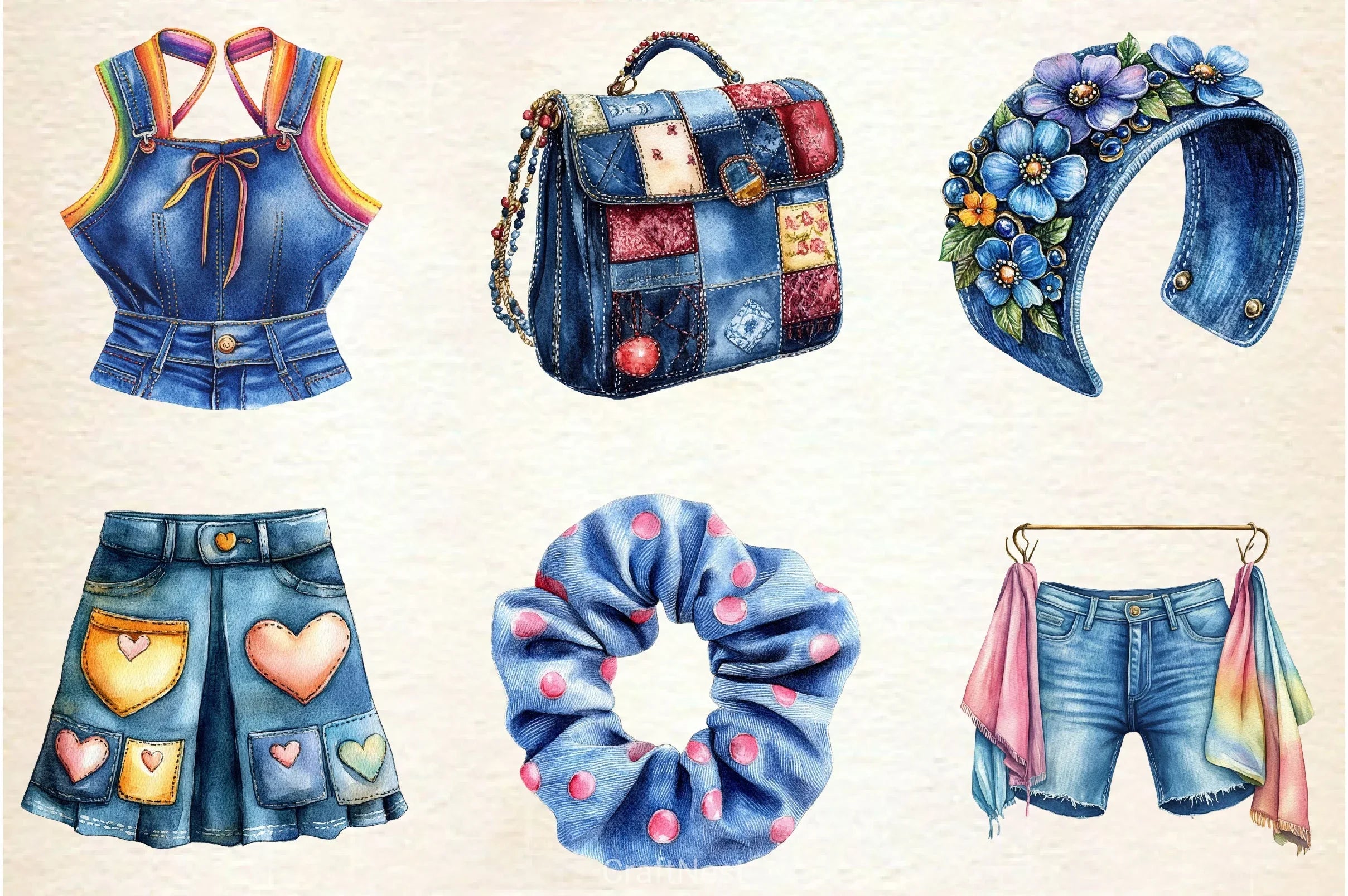 1990 Denim Summer Clipart Bundle 2 - CraftNest - Digital Crafting and Art