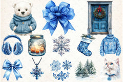 Cozy Winter Blue Snowflake Clipart Bundle - CraftNest - Digital Crafting and Art