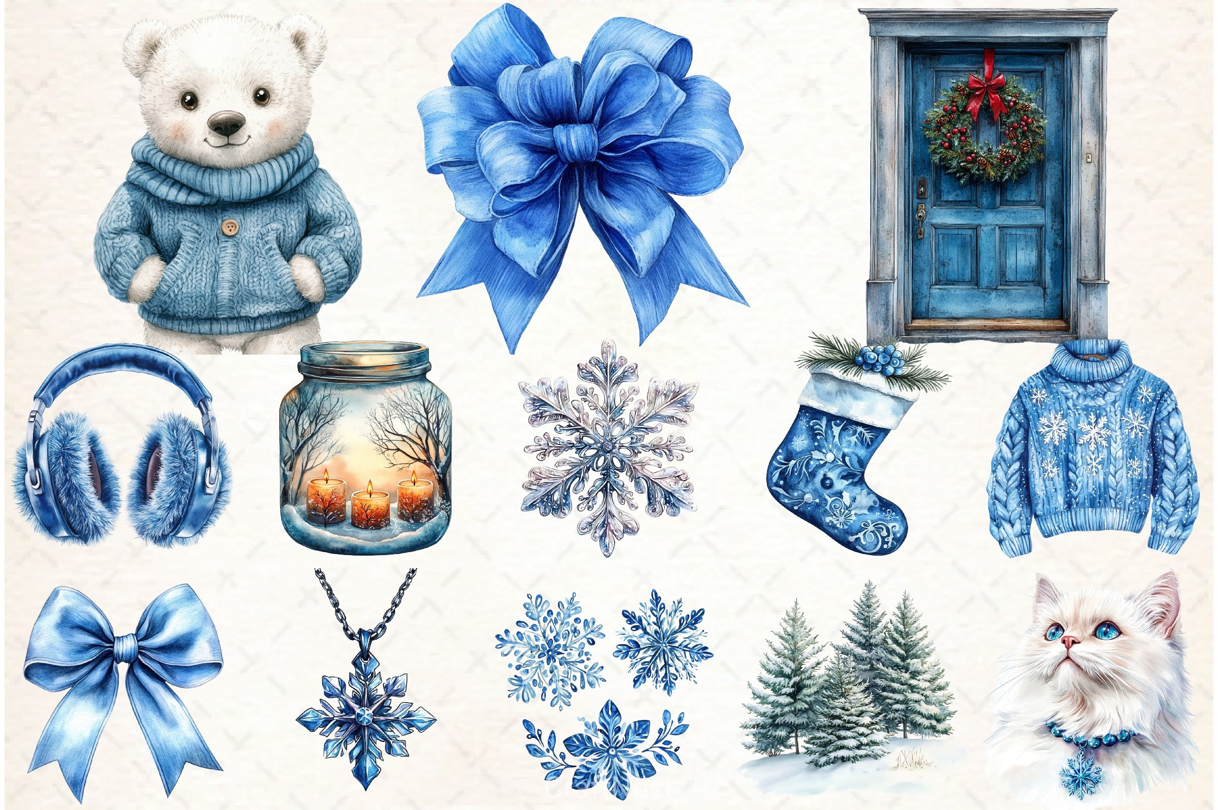 Cozy Winter Blue Snowflake Clipart Bundle - CraftNest - Digital Crafting and Art