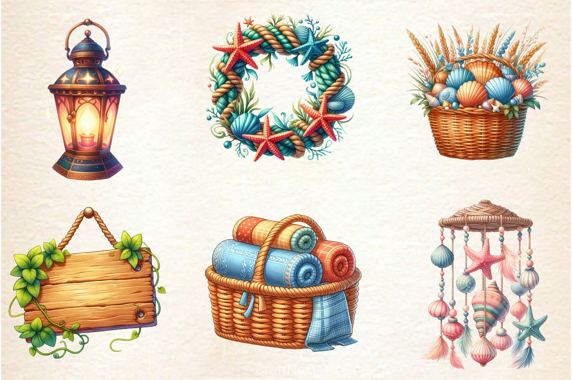 Rustic Coastal Cottage Elements Clipart Bundle - CraftNest - Digital Crafting and Art