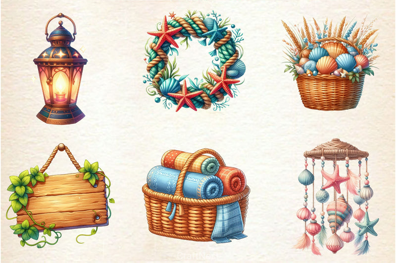 Rustic Coastal Cottage Elements Clipart Bundle - CraftNest - Digital Crafting and Art