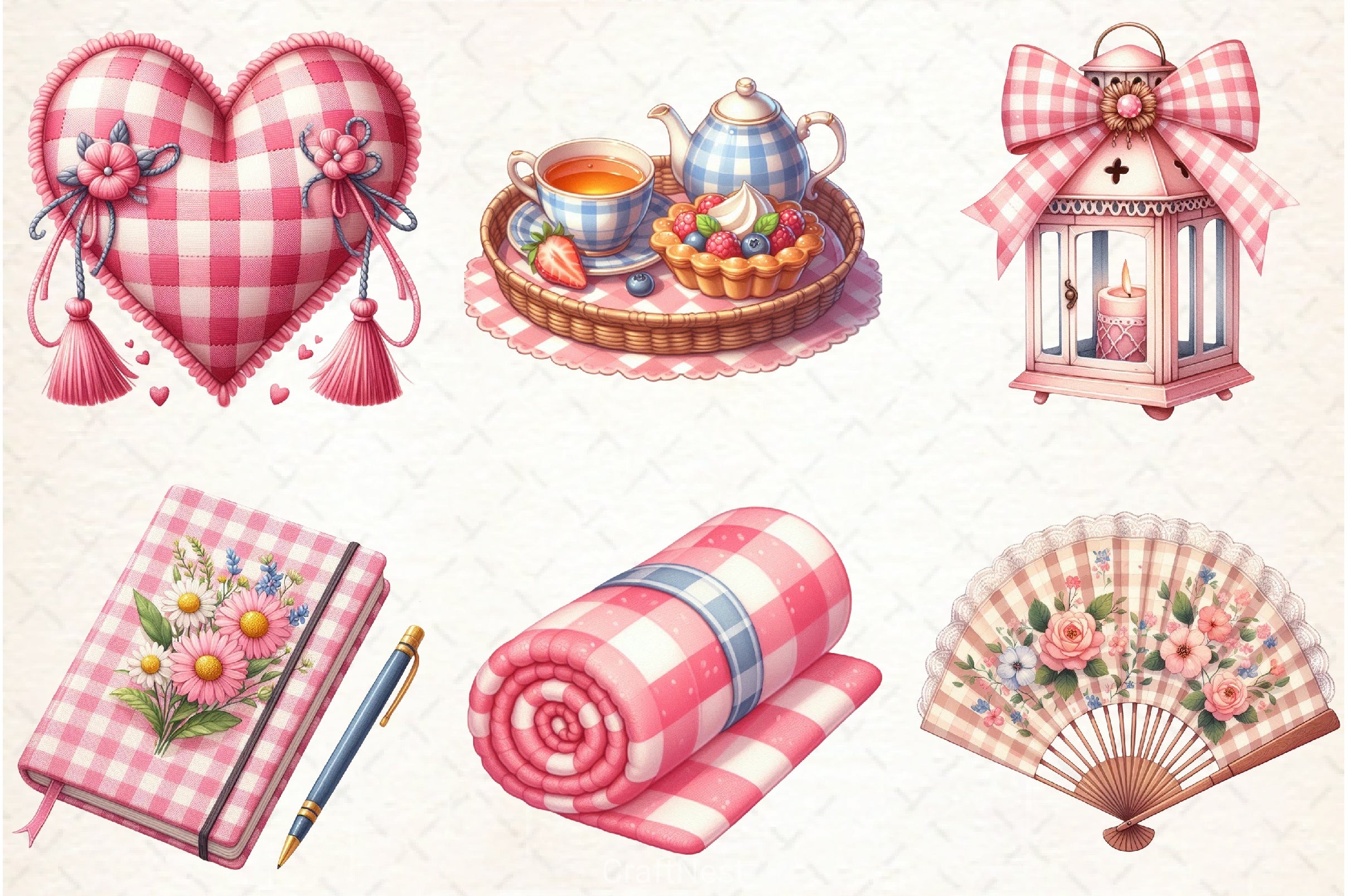 Bohemian Pink Gingham Clipart Bundle 8 - CraftNest - Digital Crafting and Art