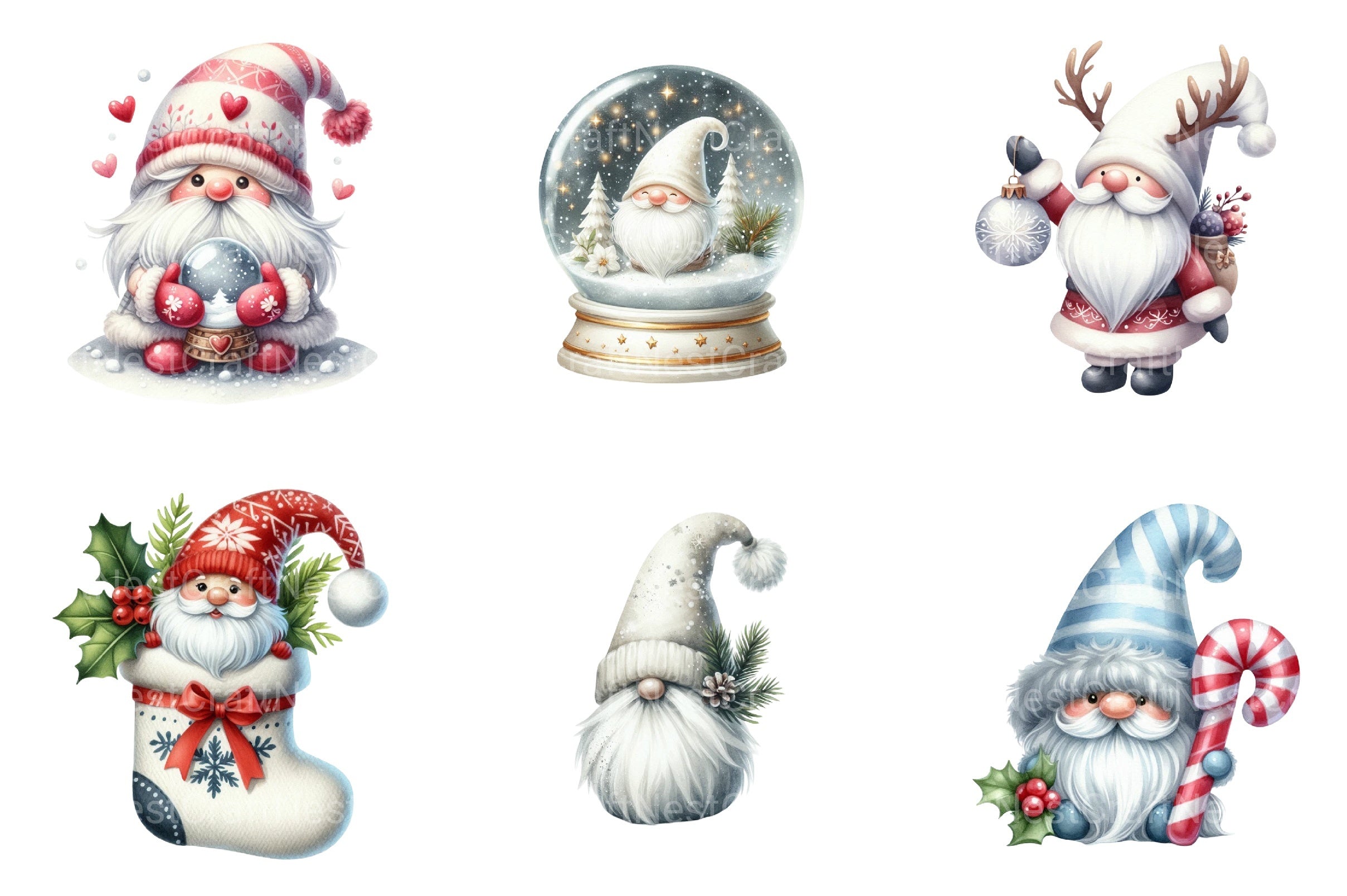 White Christmas Gnomes Clipart Bundle for Winter Holidays - CraftNest - Digital Crafting and Art