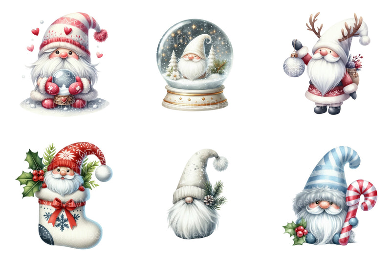 White Christmas Gnomes Clipart Bundle for Winter Holidays - CraftNest - Digital Crafting and Art