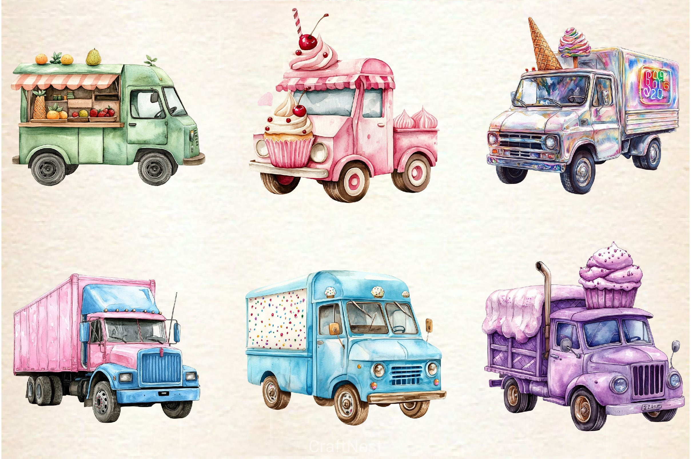 Summer Ice Cream Truck Clipart Bundle - CraftNest - Digital Crafting and Art