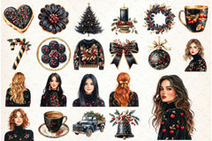 Midnight Cherry Christmas Clipart Bundle - CraftNest - Digital Crafting and Art