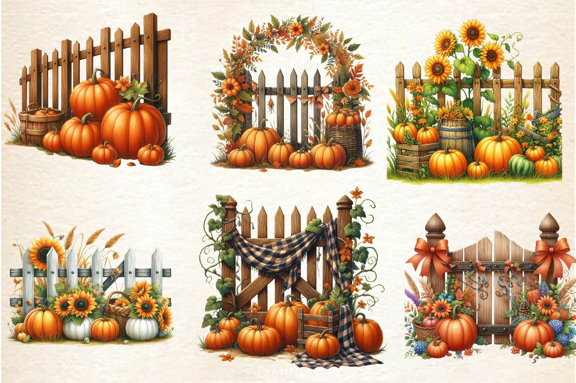 Fall Pumpkin Fence Clipart Bundle 1 - CraftNest - Digital Crafting and Art