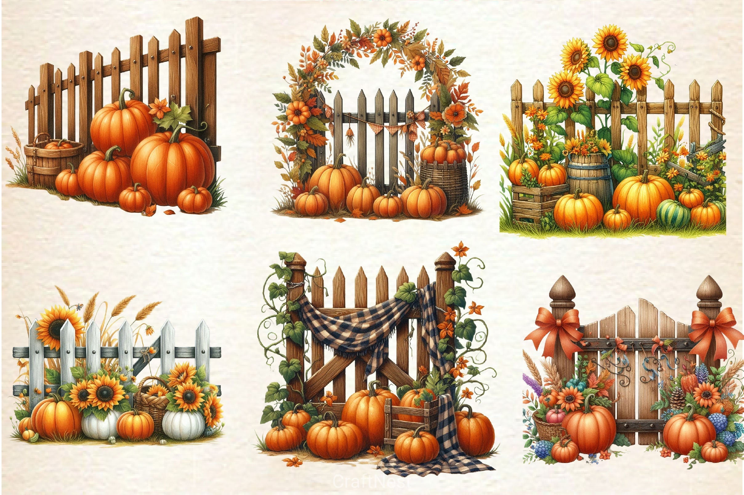Fall Pumpkin Fence Clipart Bundle 1 - CraftNest - Digital Crafting and Art