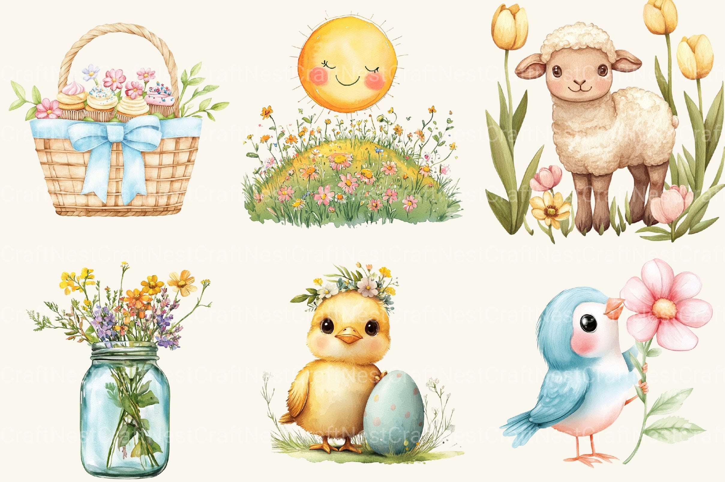 Happy Pastel Spring Clipart Bundle - CraftNest - Digital Crafting and Art