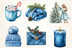 Cozy Christmas Blue Clipart Bundle - CraftNest - Digital Crafting and Art