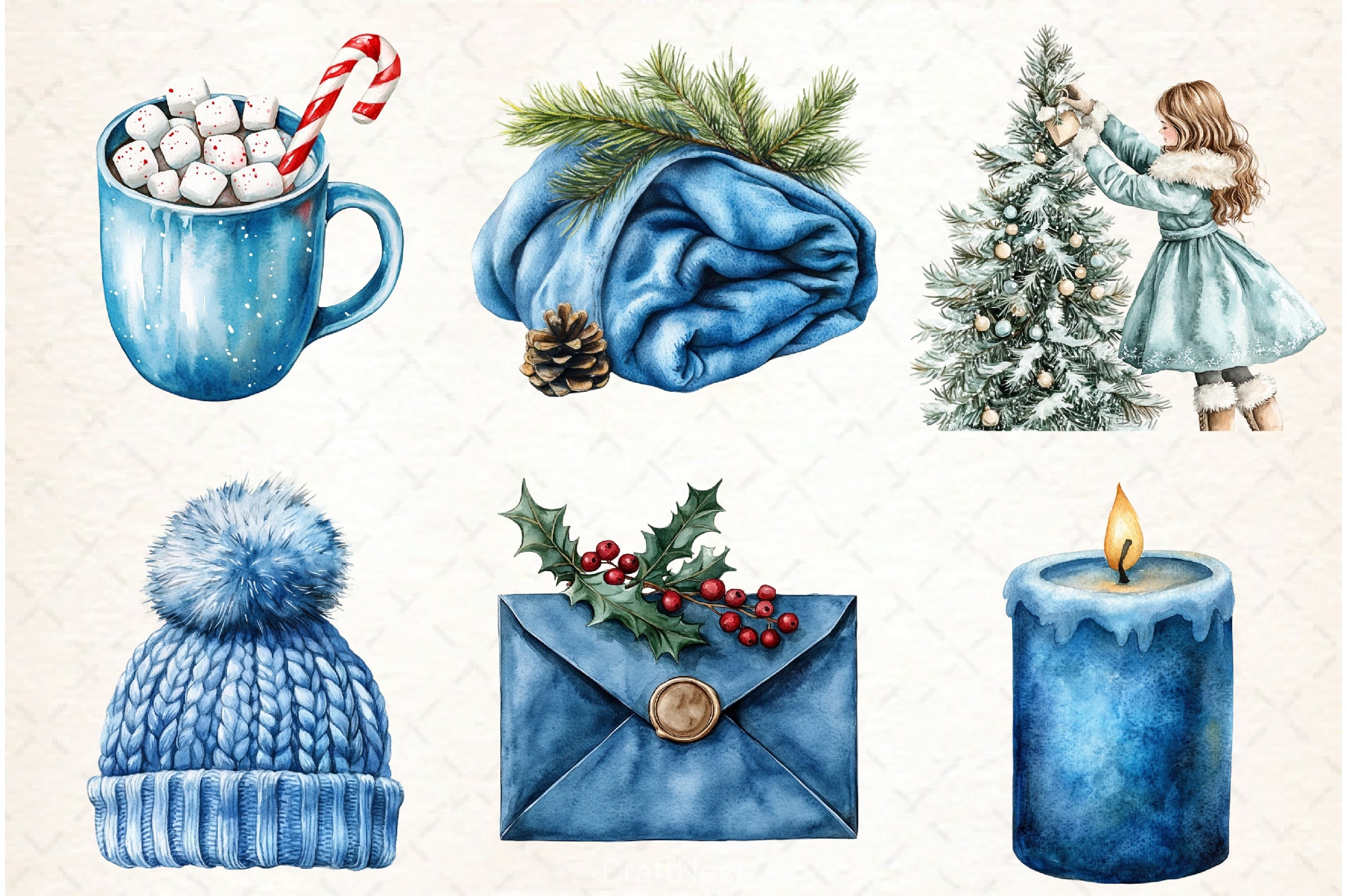 Cozy Christmas Blue Clipart Bundle - CraftNest - Digital Crafting and Art
