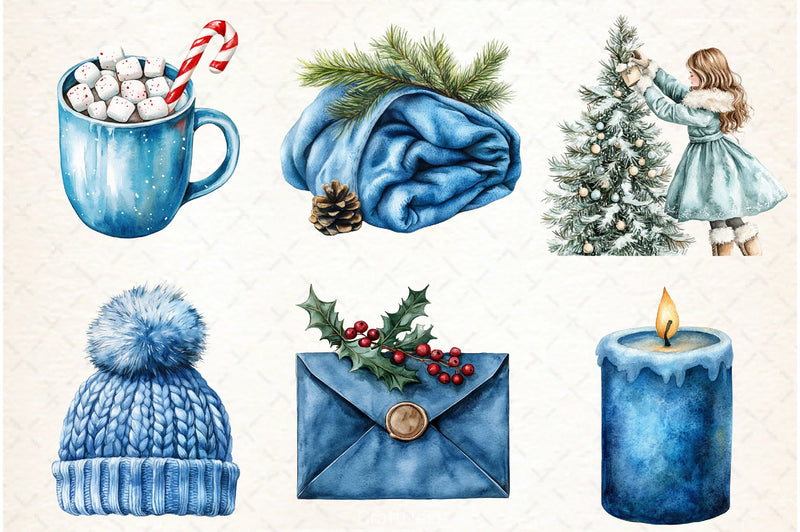 Cozy Christmas Blue Clipart Bundle - CraftNest - Digital Crafting and Art