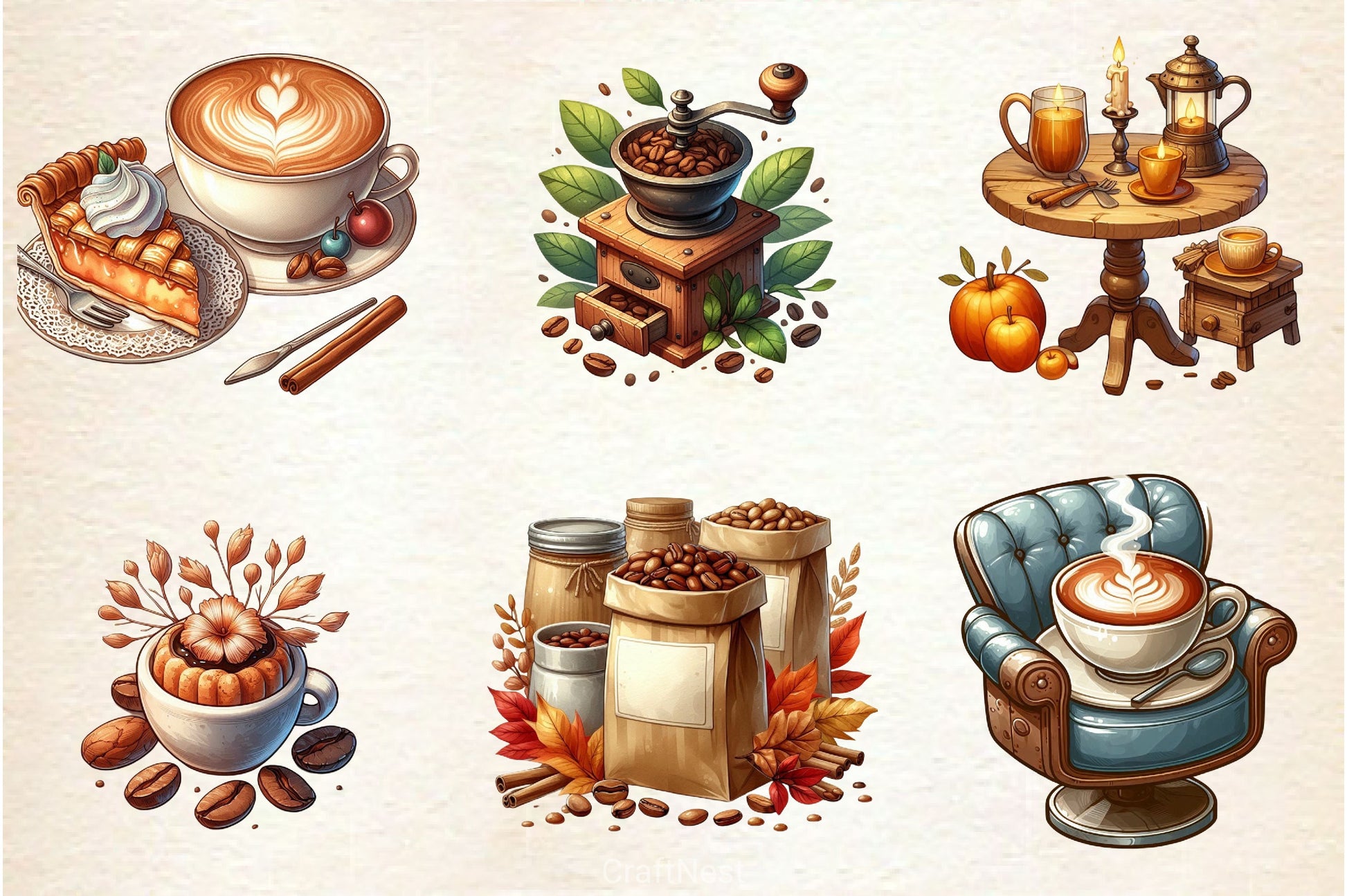 Vintage Autumn Coffee Clipart Bundle 2 - CraftNest - Digital Crafting and Art