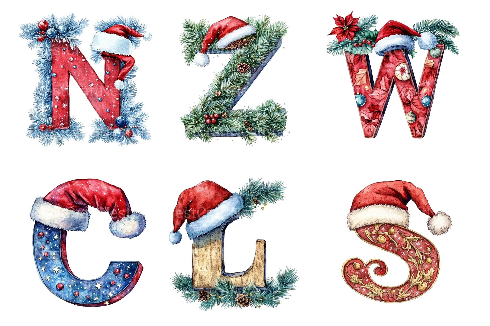 Christmas Alphabet Letters Reindeer Santa Snowman Clipart Bundle - CraftNest - Digital Crafting and Art