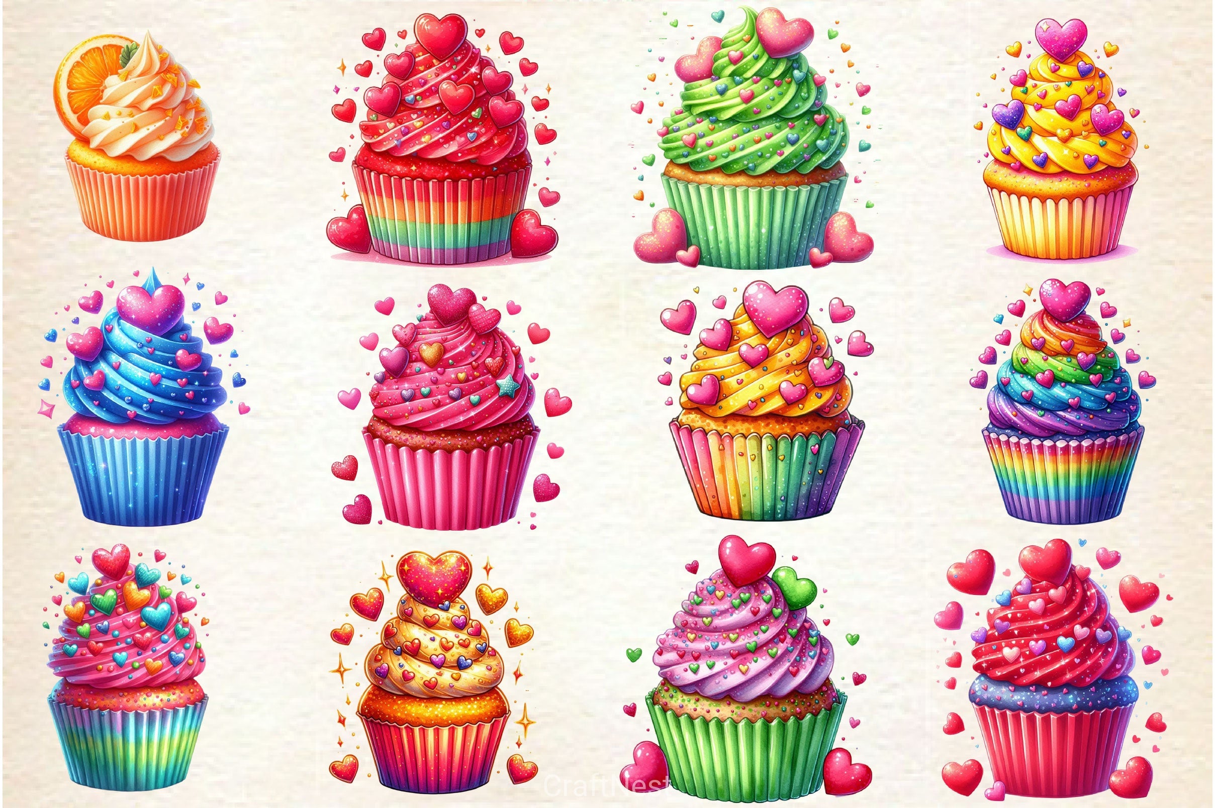 Valentine Cupcake Clipart Bundle 1 - CraftNest - Digital Crafting and Art
