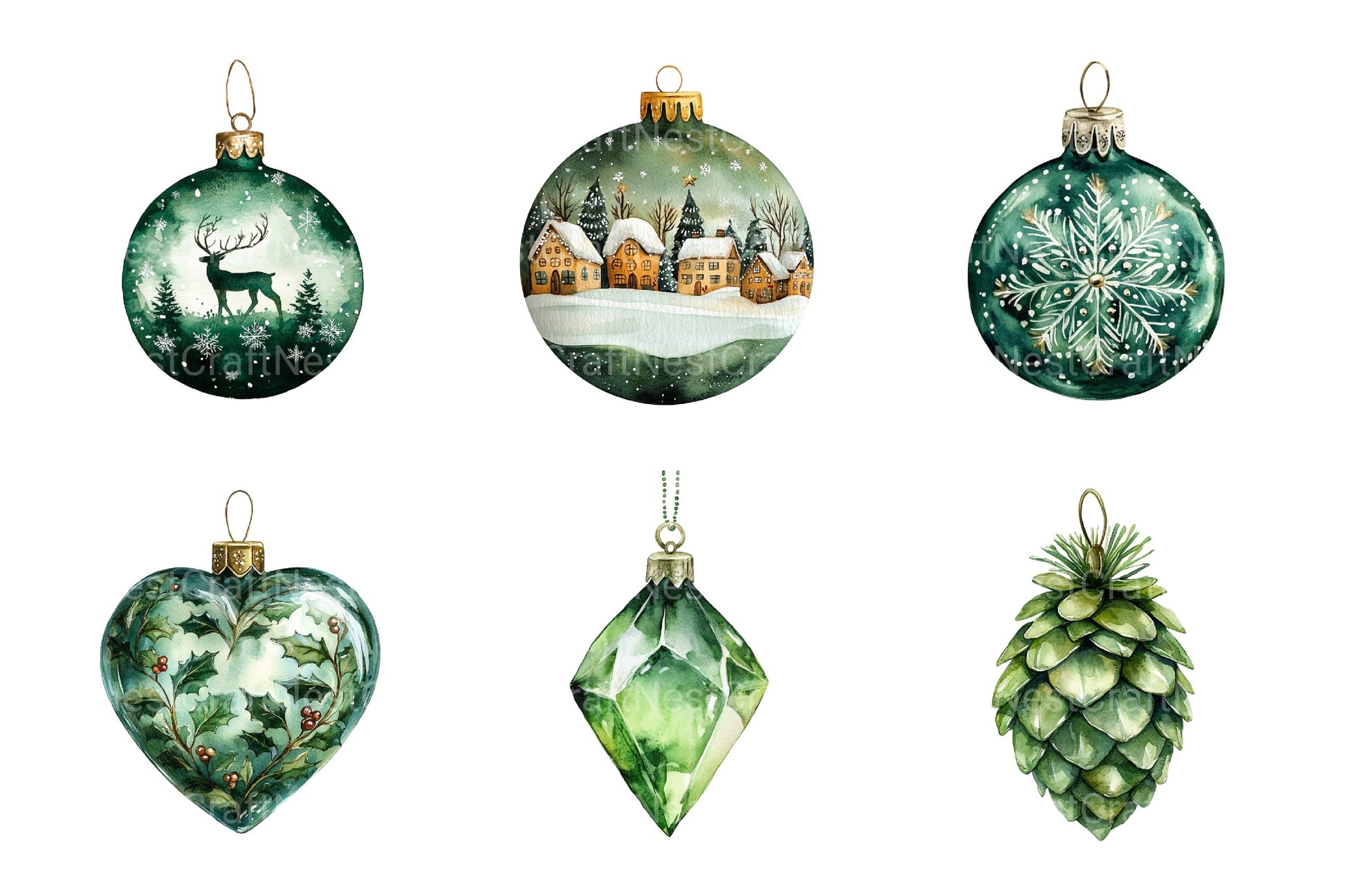 Green Christmas Balls Clipart Bundle - CraftNest - Digital Crafting and Art