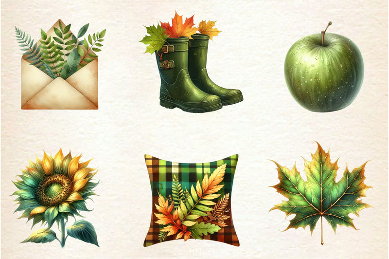Green Autumn Clipart Bundle - CraftNest - Digital Crafting and Art