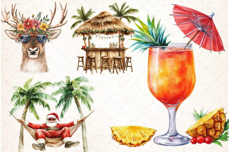 Tropical Aloha Christmas Clipart Bundle - CraftNest - Digital Crafting and Art