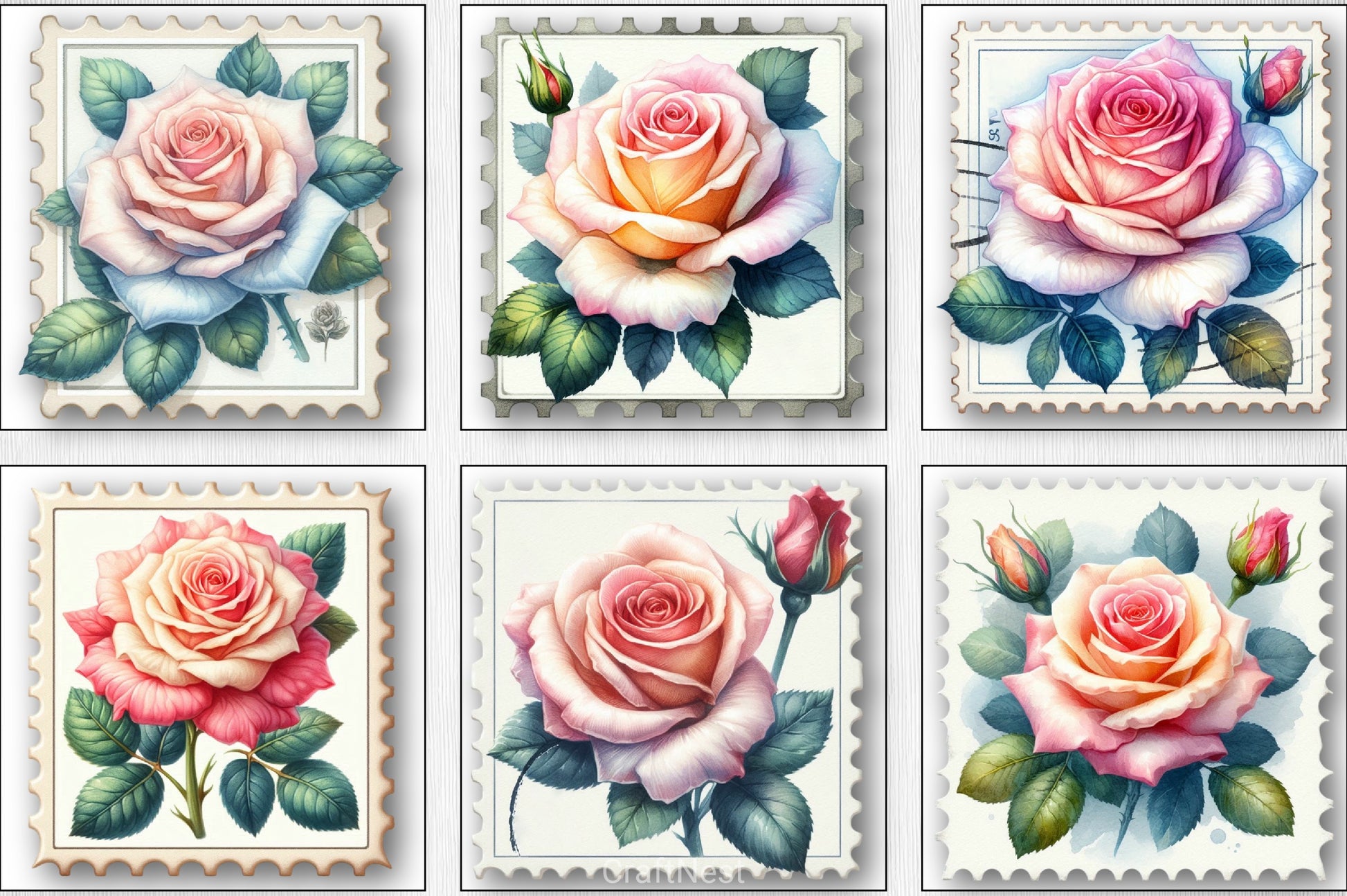 Vintage Faux Roses Stamps Clipart Bundle - CraftNest - Digital Crafting and Art