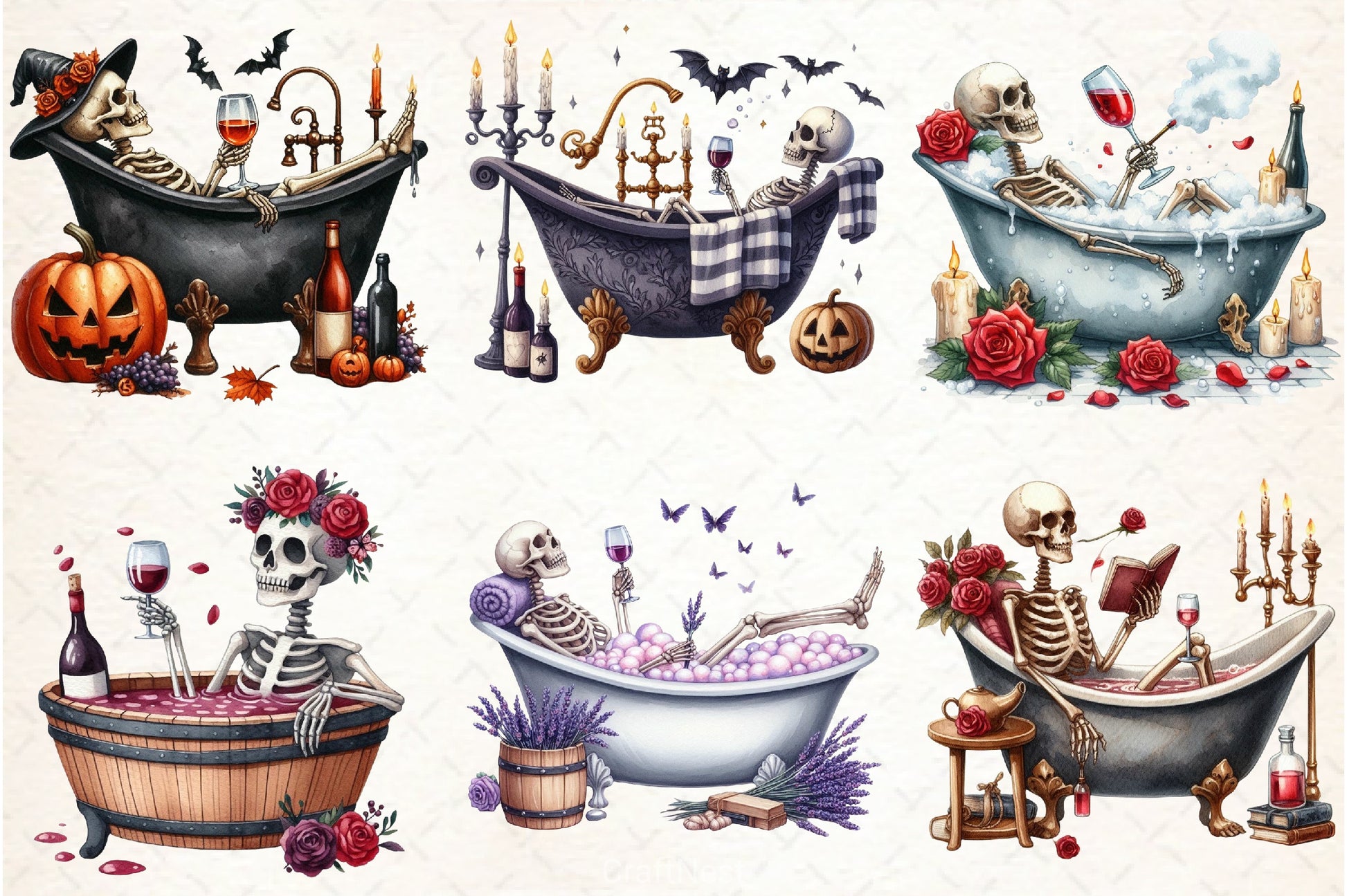 Skeleton Wine Clipart Bundle - CraftNest - Digital Crafting and Art