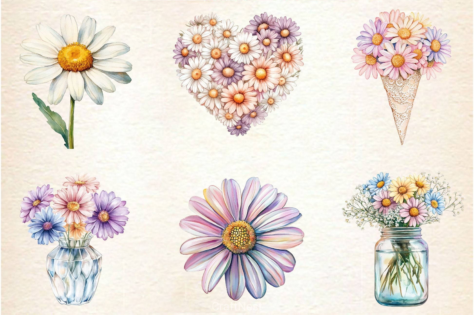 Pastel Daisies Wedding Clipart Bundle - CraftNest - Digital Crafting and Art