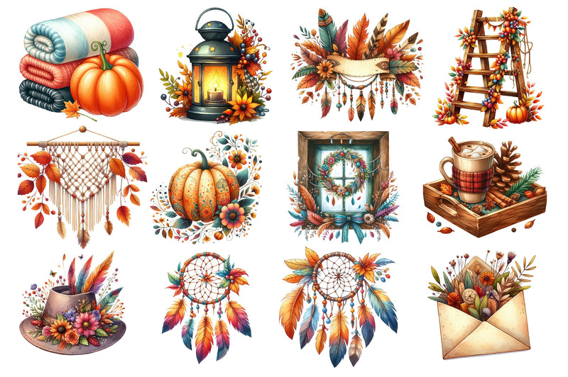 Boho Autumn Clipart Bundle 5 - CraftNest - Digital Crafting and Art