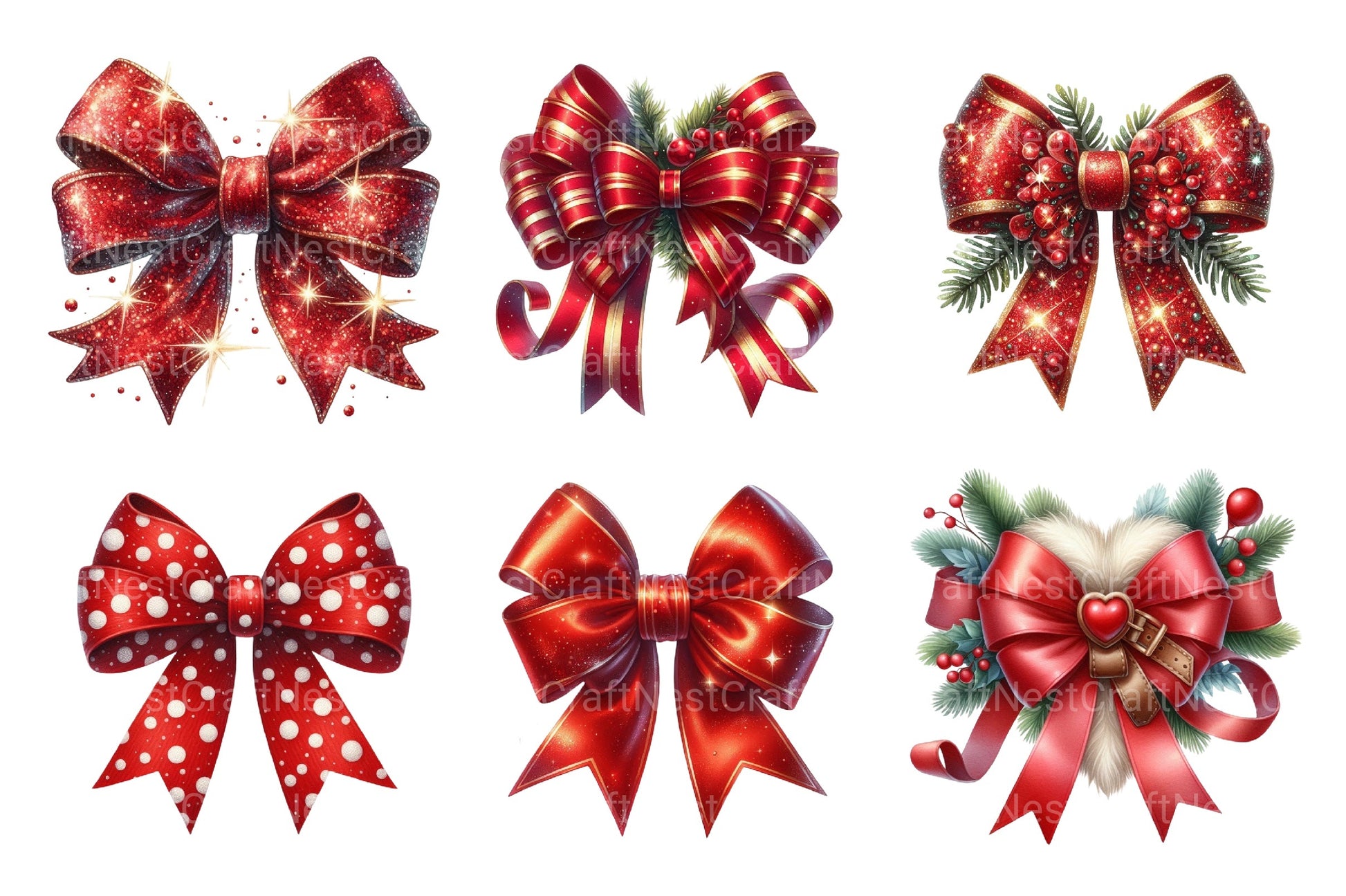 Red Coquette Christmas Bow Clipart Bundle - CraftNest - Digital Crafting and Art