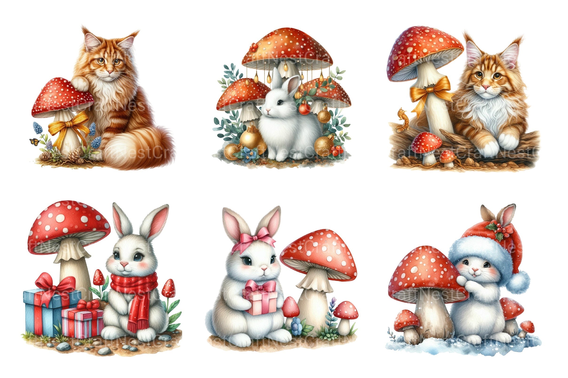Christmas Bunny Fantasy Clipart Bundle - CraftNest - Digital Crafting and Art