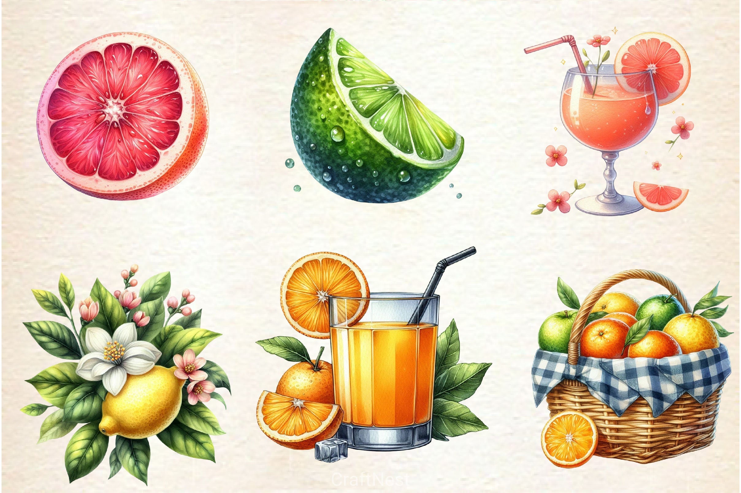 Summer Citrus Clipart Bundle 4 - CraftNest - Digital Crafting and Art