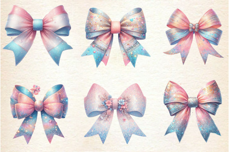 Pastel Glitter Bow Clipart Bundle 5 - CraftNest - Digital Crafting and Art