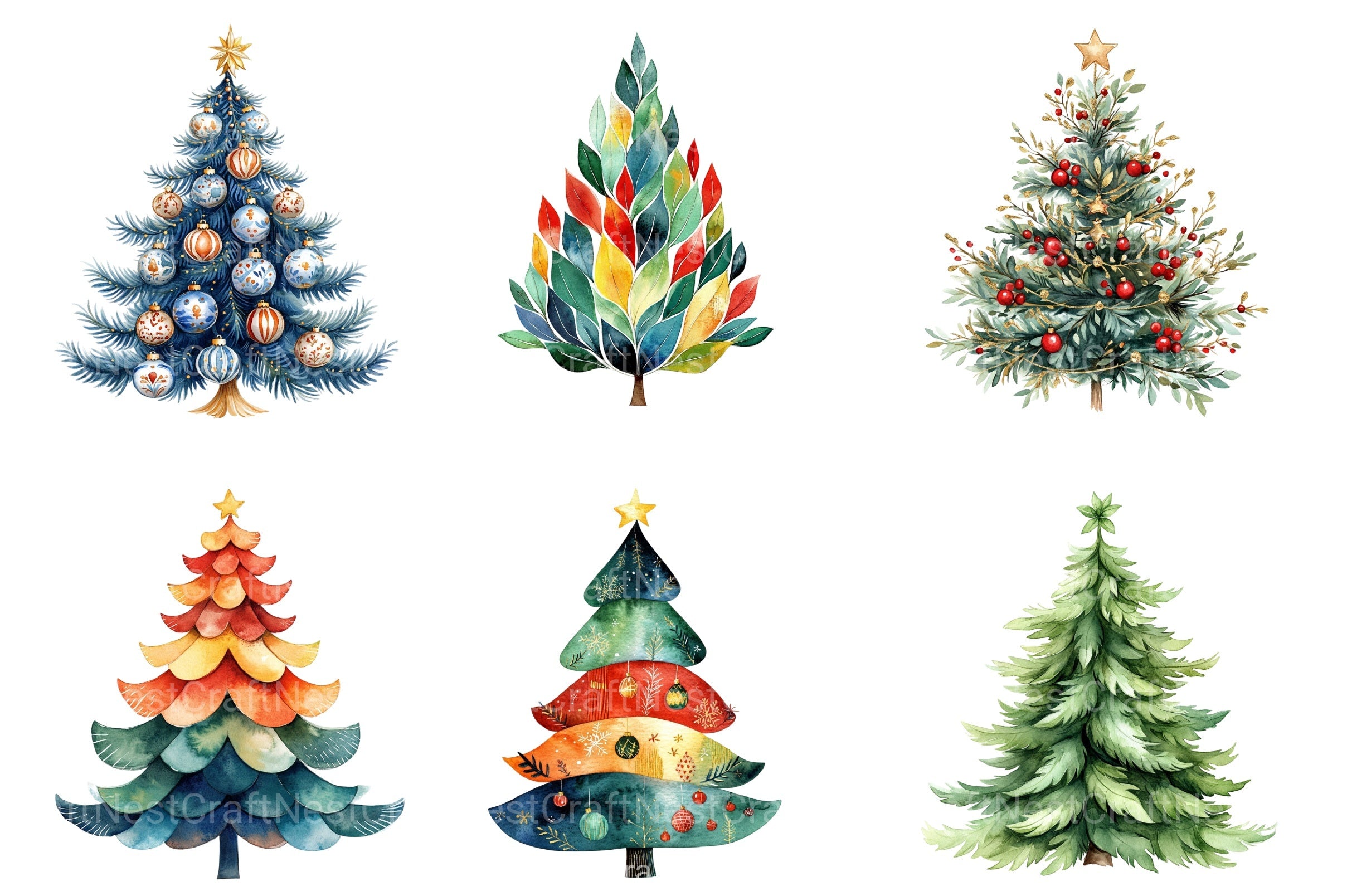 Whimsical Christmas Tree Clipart Bundle 8 - CraftNest - Digital Crafting and Art