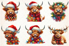 Cute Christmas Highland Cow Clipart Bundle - CraftNest - Digital Crafting and Art