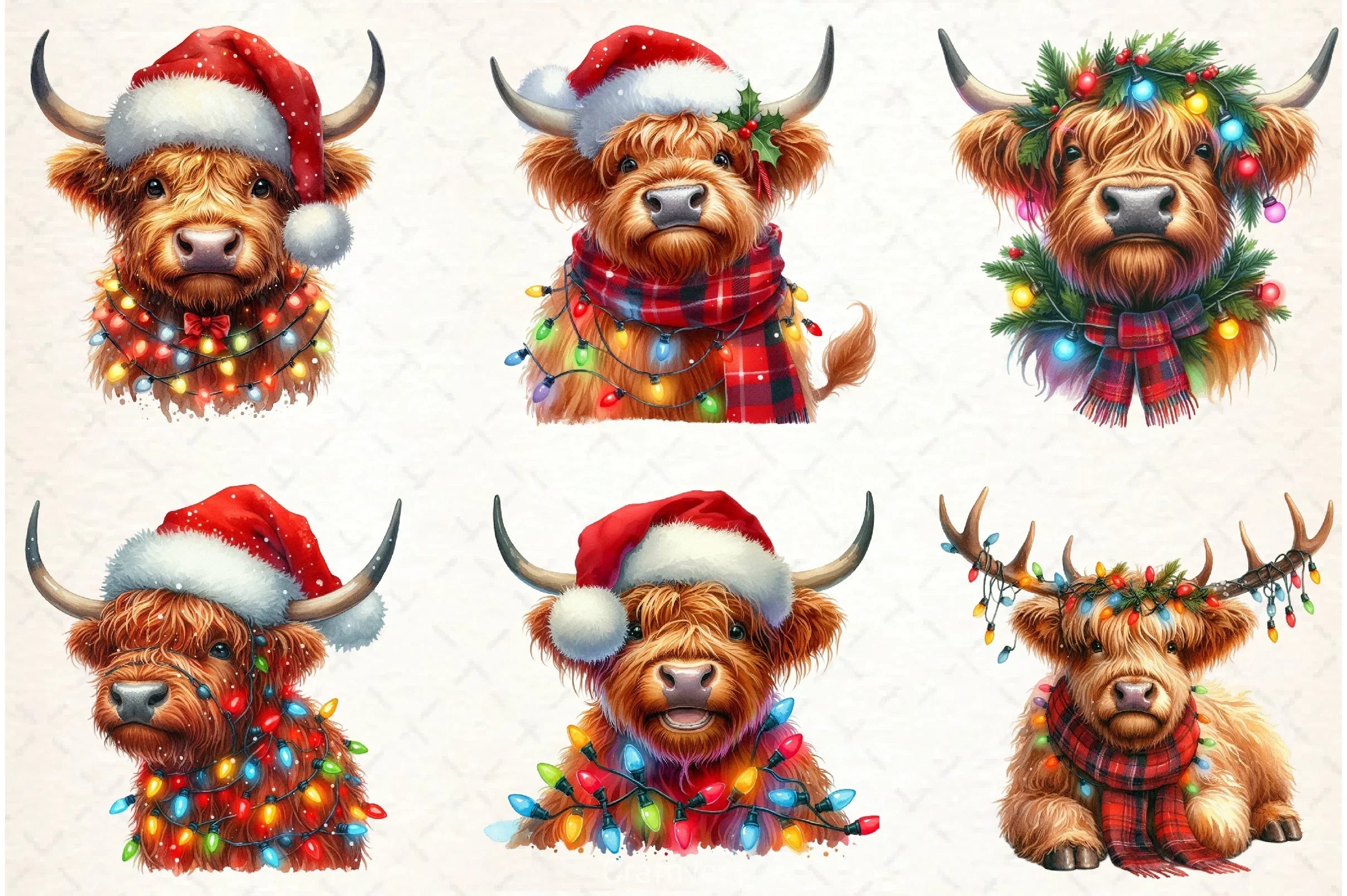 Cute Christmas Highland Cow Clipart Bundle - CraftNest - Digital Crafting and Art