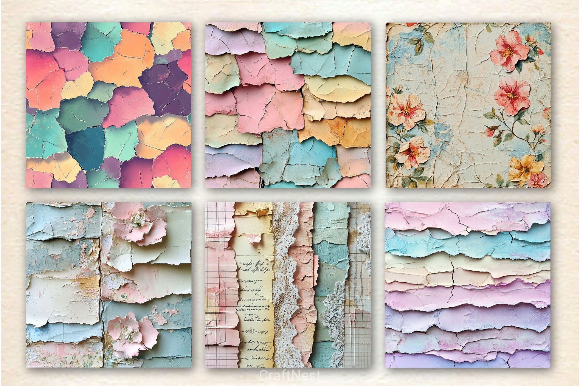 Seamless Shabby Chic Layered Torn Paper Digital Paper - CraftNest - Digital Crafting and Art