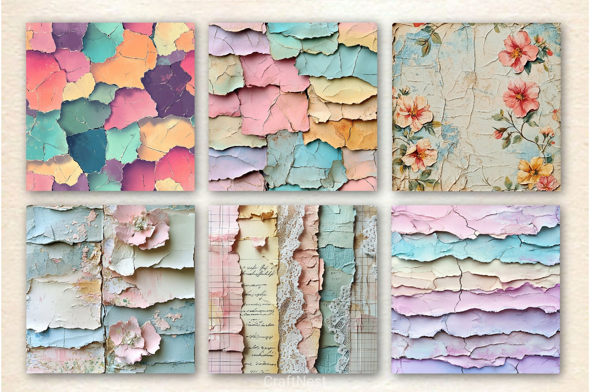 Seamless Shabby Chic Layered Torn Paper Digital Paper - CraftNest - Digital Crafting and Art