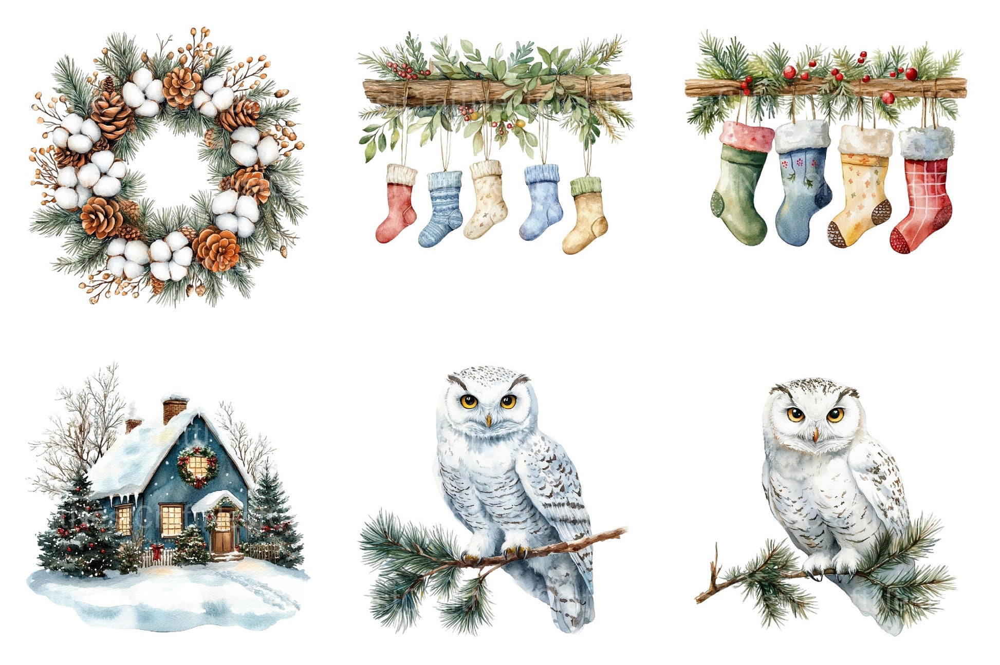 Rustic White Christmas Winter Clipart Bundle - CraftNest - Digital Crafting and Art