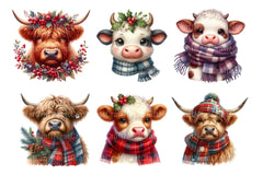 Christmas Highland Cow Clipart Bundle 20 - CraftNest - Digital Crafting and Art