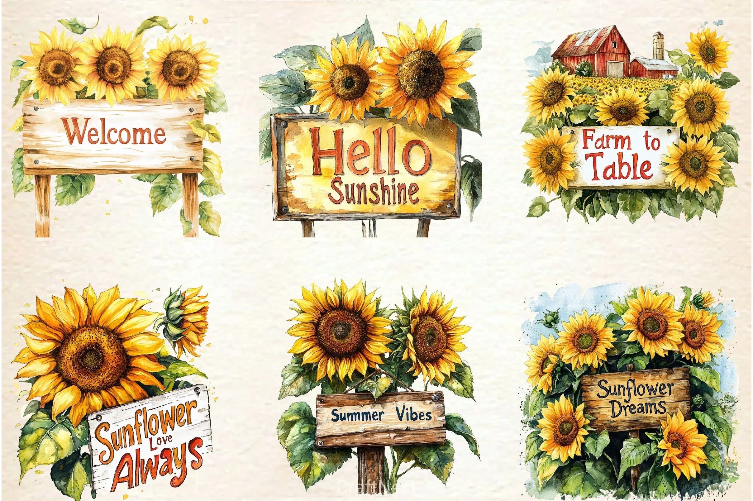 Summer Sunflowers Signs Clipart Bundle - CraftNest - Digital Crafting and Art
