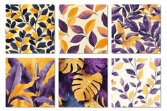 Yellow Purple Boho Leaves Digital Papers - CraftNest - Digital Crafting and Art
